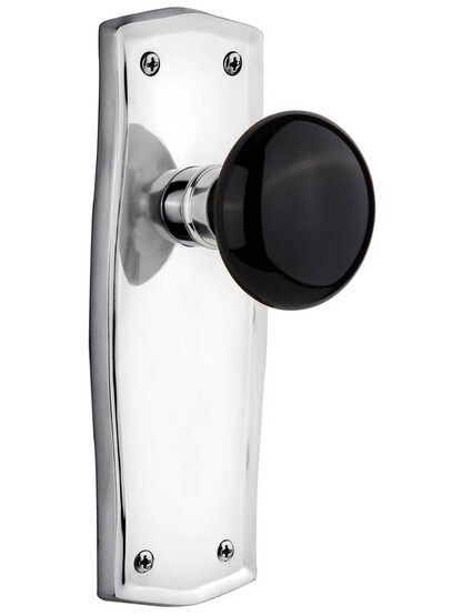 Prairie Door Set with Black Porcelain Knobs - No Keyhole in Polished Chrome .
